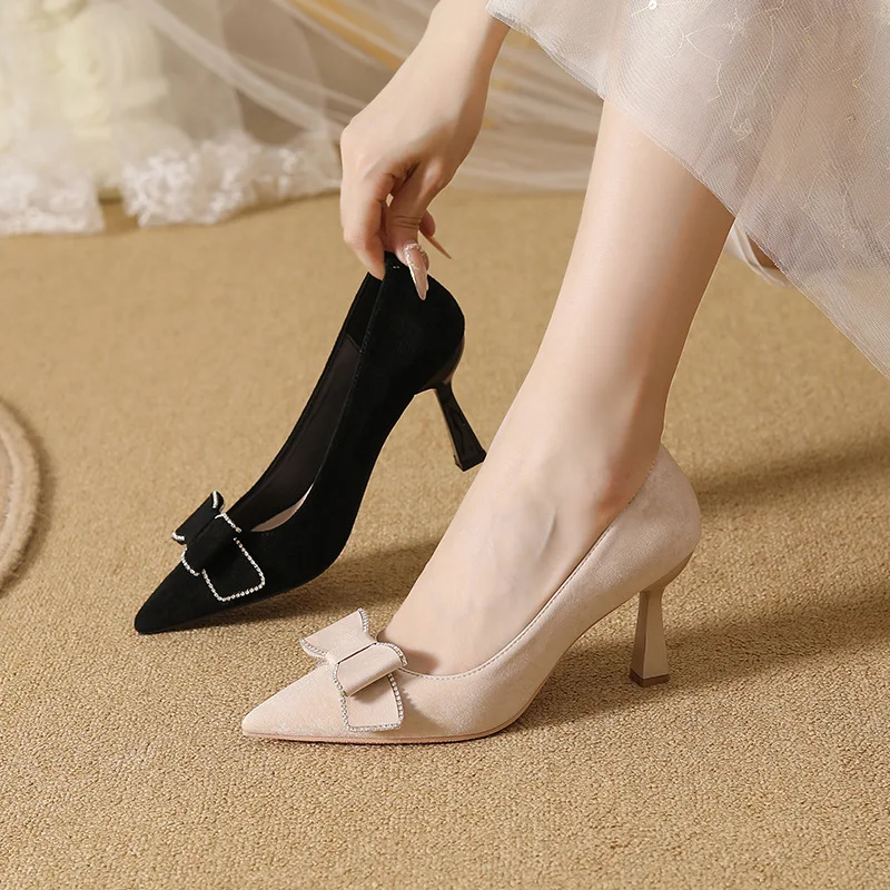 Size 30-44 Suede Shoes Point Toe Stiletto Heel Shoes Women High Heel Work Shoes