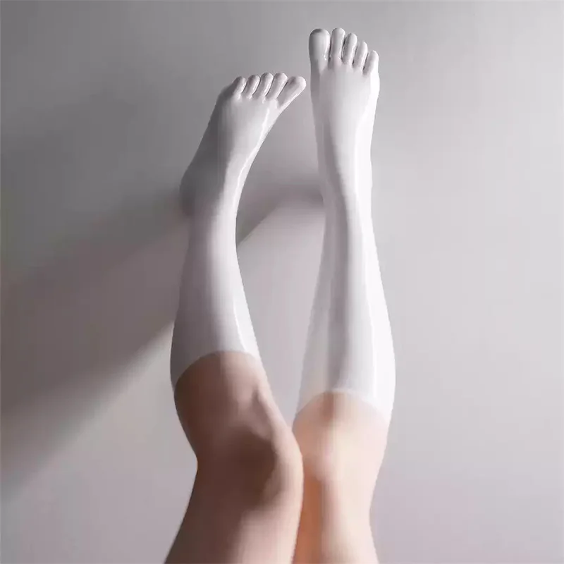 

Unisex Mould White Latex Rubber Toes Socks Fetish Black Middle Knee Stocking Halloween Cosplay Party Wear