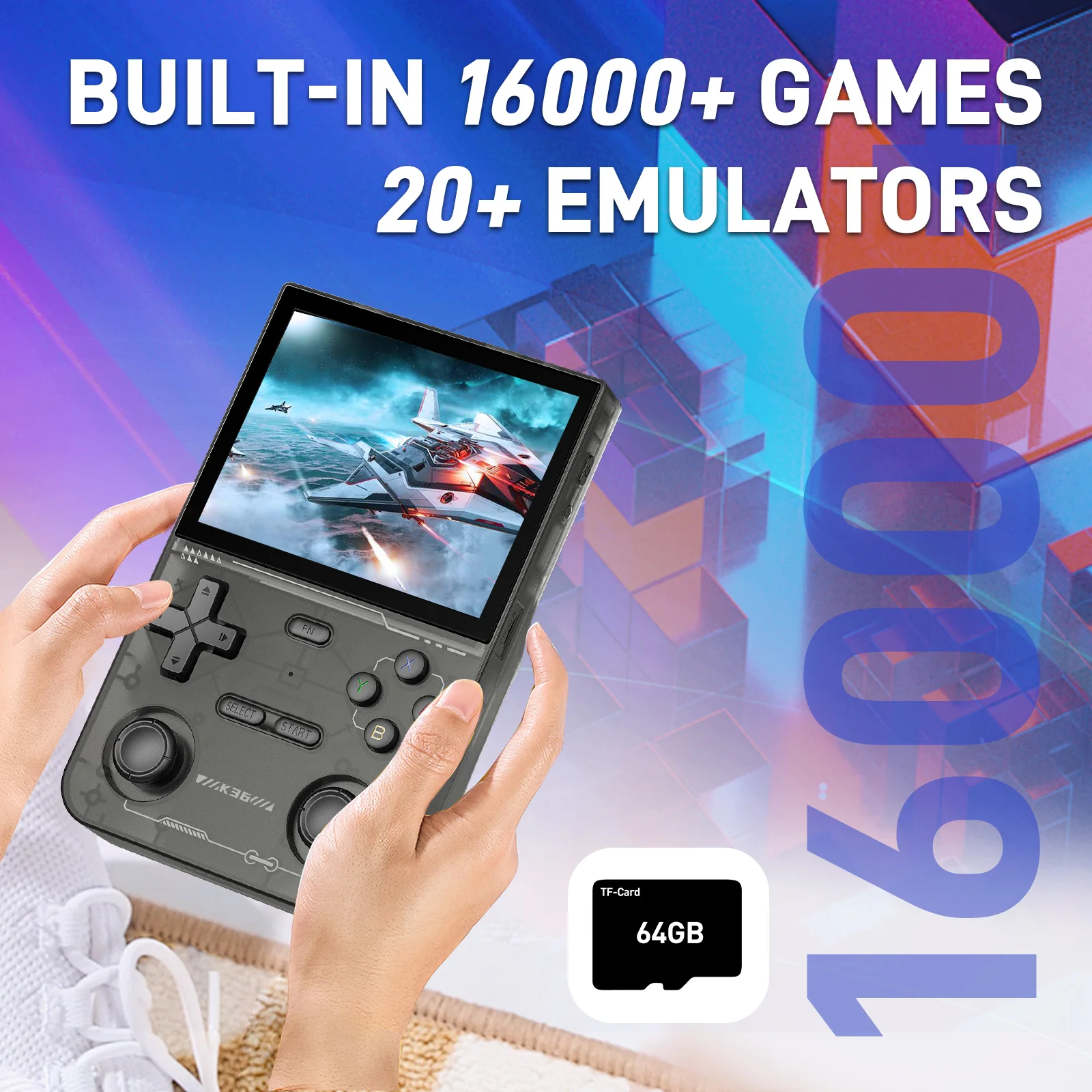 NEW Open Source K36 Retro Handheld Video Game Console 16000 Games Emulator for PS1/PSP/DC/N64/SS 500nit 3.5 Inch IPS Screen Gift