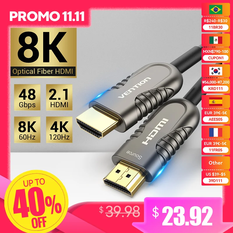 Vention 8K HDMI 2.1 Cable 120Hz 48Gbps Fiber Optic HDMI Cable Ultra High Speed HDR eARC for HD Samsung LG TV Box  PS5 Cable HDMI