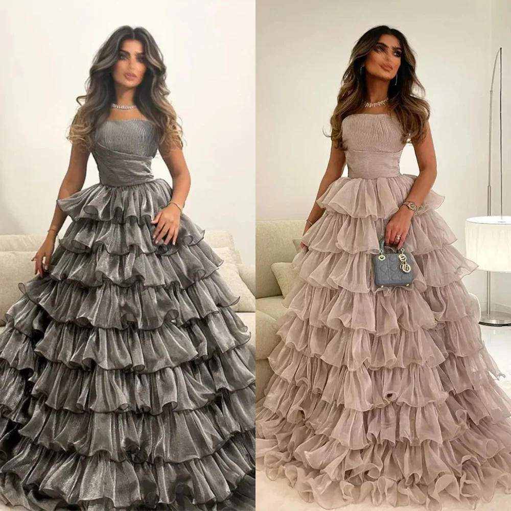 Customized Retro Exquisite Strapless A-line Layered Tulle Formal Occasion Gown vestido de festa longo robe soirée femme luxe