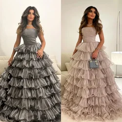 Customized Retro Exquisite Strapless A-line Layered Tulle Formal Occasion Gown vestido de festa longo robe soirée femme luxe