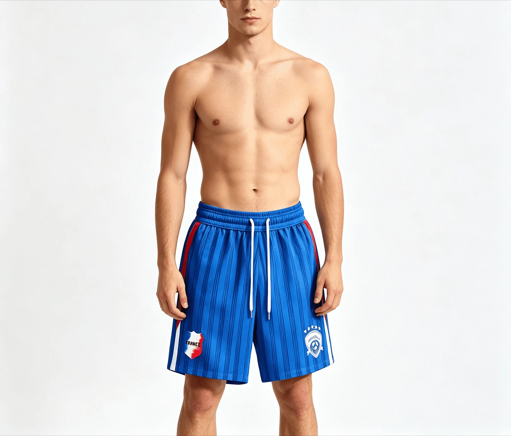 Unisex Football Shorts Blue Stripe France Style Flag Print Sportswear for Soccer, Training, Daily Activities, Men and Women Moto