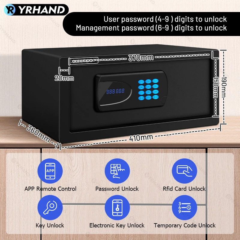 YRHAND Cashbox Ttlock app Hotel Room Safe Box electronic digital lock Good quality hotel safe box work with GoogleHome and Aleax