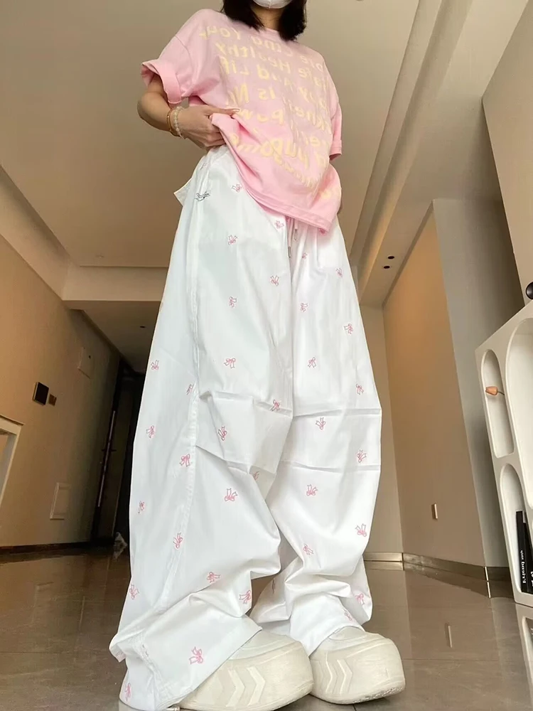 Dames casual luie Sle knoop werkbroek zomer losse Qui Dry sport parachutistenbroek hoge taille wijde pijpen broek