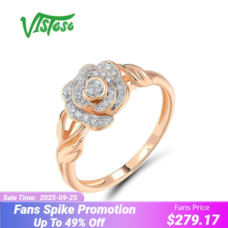 

VISTOSO Pure 14K 585 Rose Gold Rings For Women Sparkling Diamond Fantastic Flower Wedding Engagement Fine Jewelry