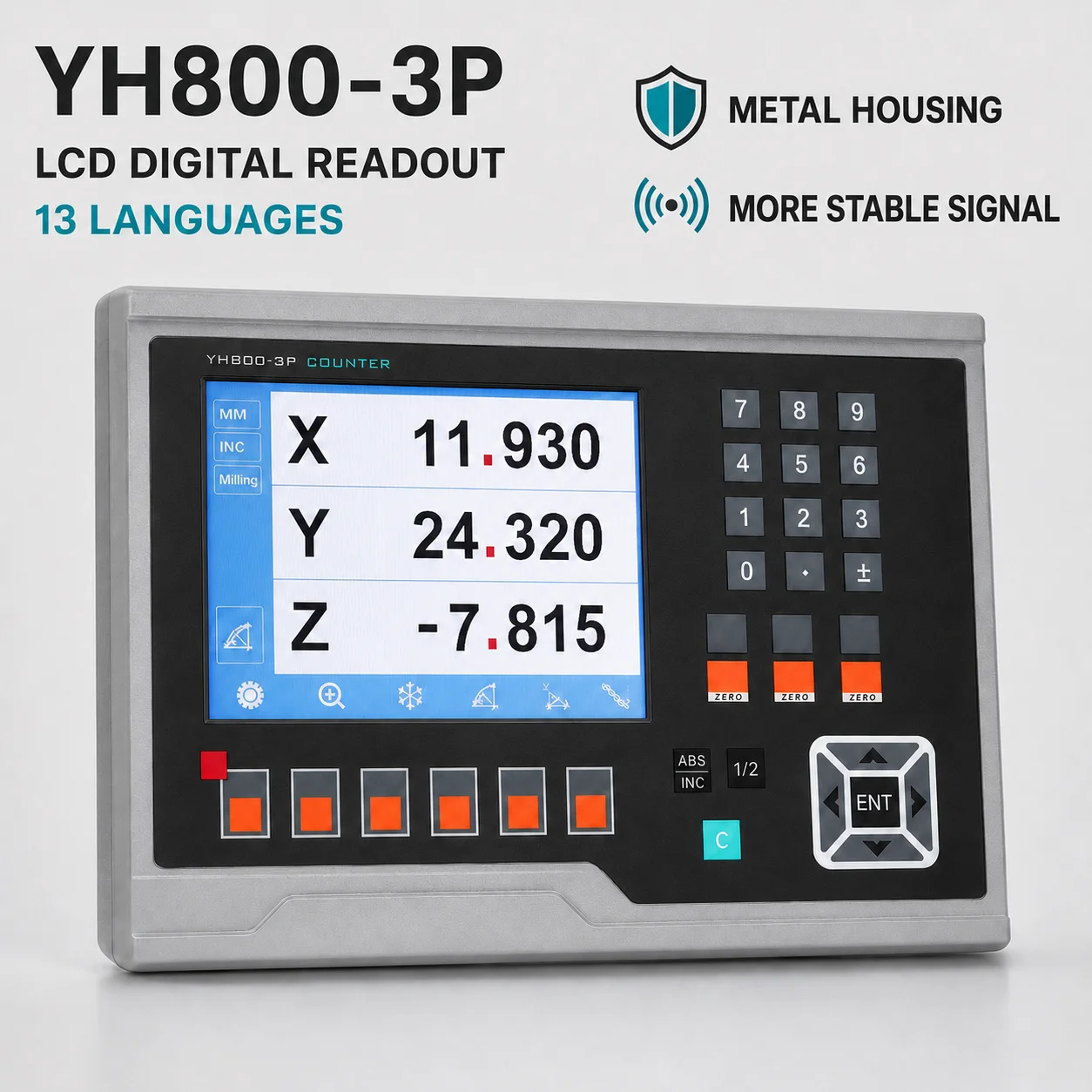 YHSINO 13 Languages YH800-3P 3 Axis LCD Digital Readout DRO TTL EIA-422-A 0.1-10μm for Milling Lathe Grinding Machine