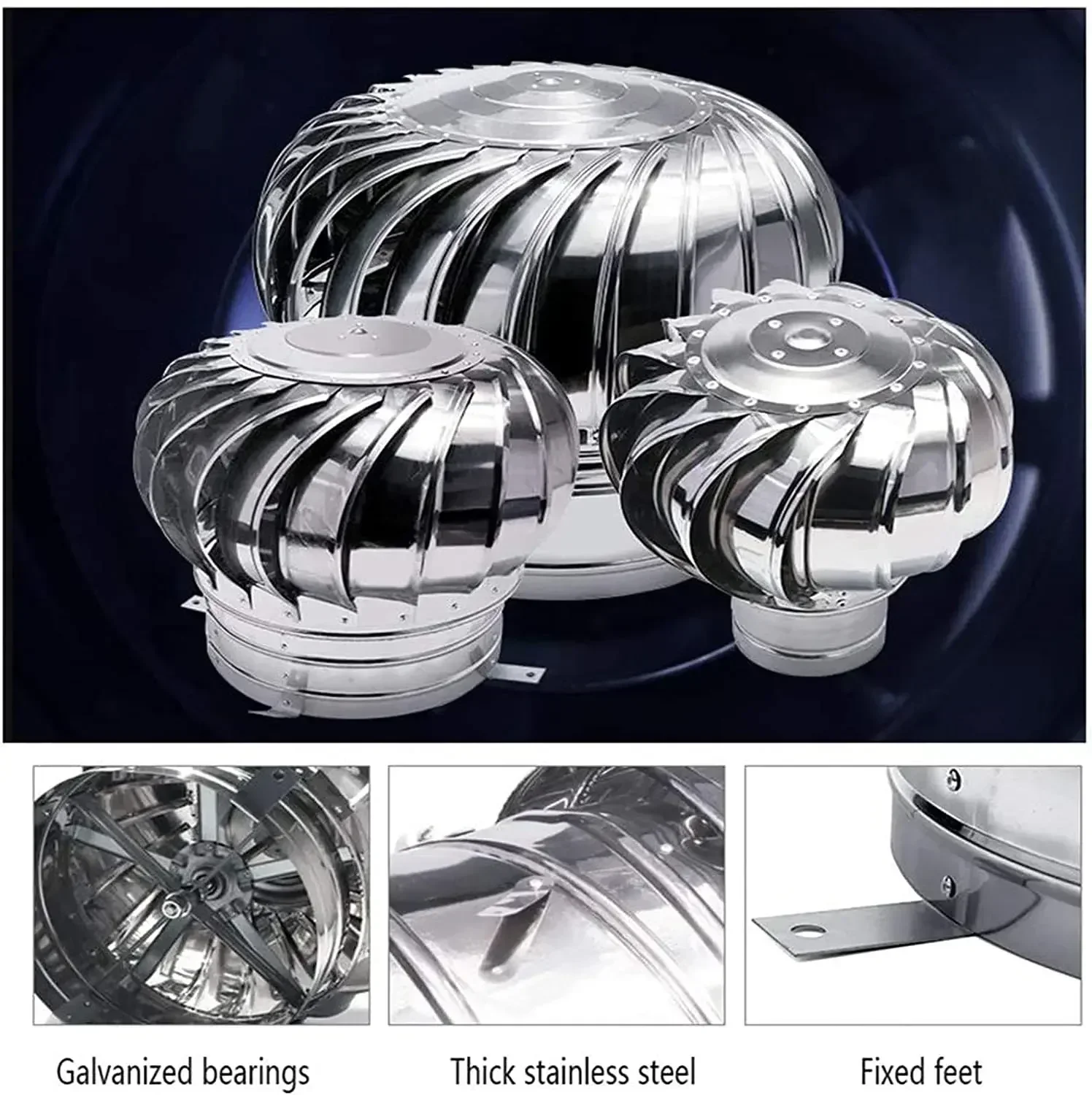 Rotating Stainless Steel Chimney Cowl Cap Protects Flue Pipe  Ventilation Smoke Exhaust Device Rainproof Ventilation Fan