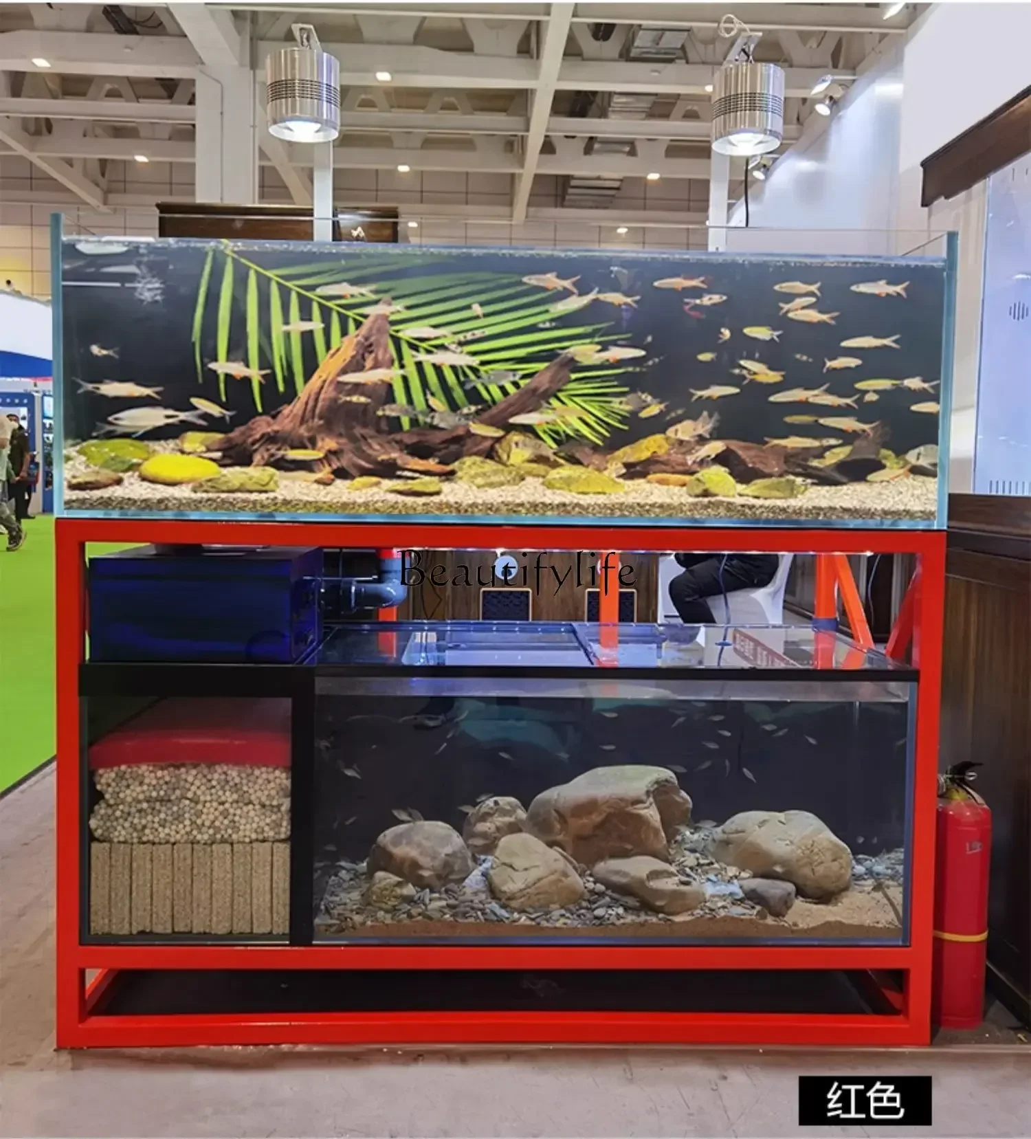 

yj9 Large Living Room Home Stream Tank Upper and Lower Office Ultra-White Glass Double-Layer Dragon Fish Tank