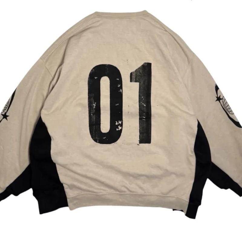 Neues Herbst-Sweatshirt mit lockerem und bequemem Buchstaben-Patch, gestreift, Damen-Sweatshirt mit Rundhalsausschnitt, leichtes Gothic-Sweatshirt für Männer und Frauen