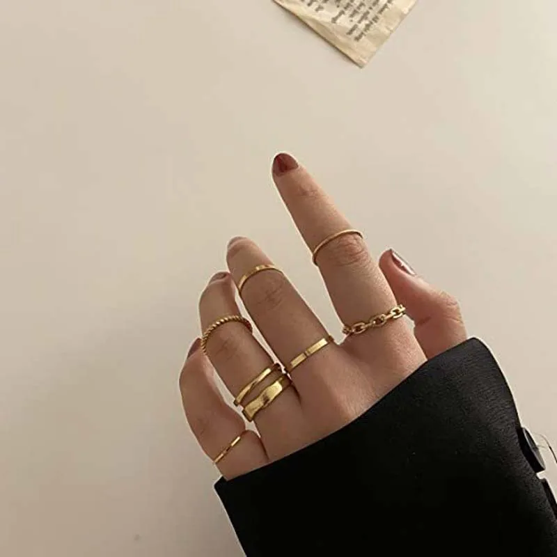 7Pcs/set Punk Finger Rings Black Rings Set Statement Korean Style Joint Ring For Women Gothic Fashion Jewelry 2022 Cool Vintage