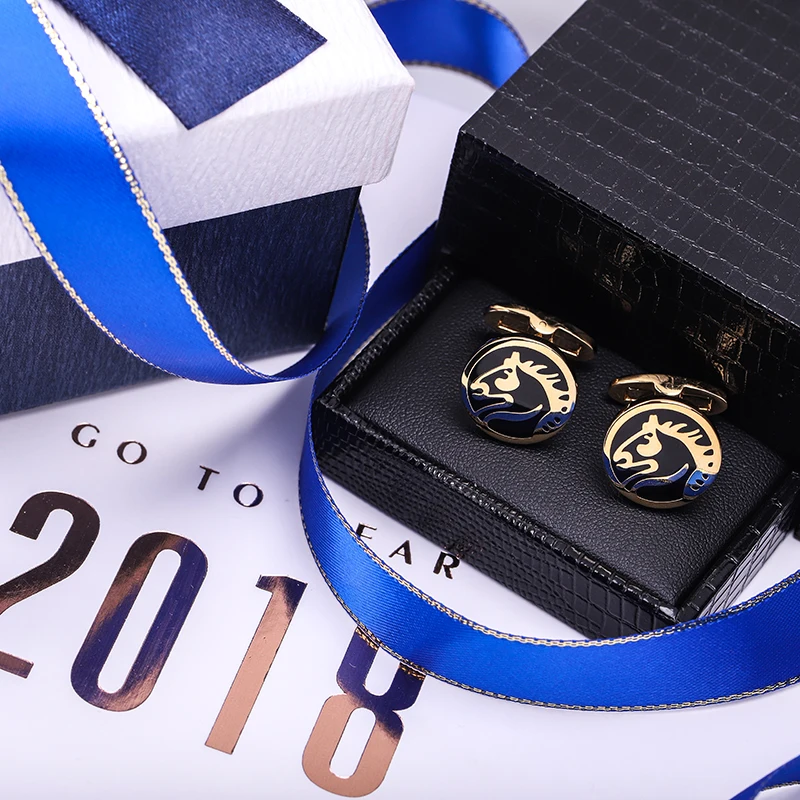 KFLK French shirt cufflinks for mens Brand Animal Cuff links Luxury Wedding Buttons Gold-color High Quality Horse guests