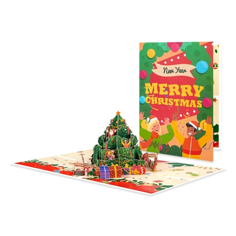 Christmas Tree Theme Popup 3D Greeting Card Festival Gifts Postcard Handmade Festives Decoration for Holiday Celebration