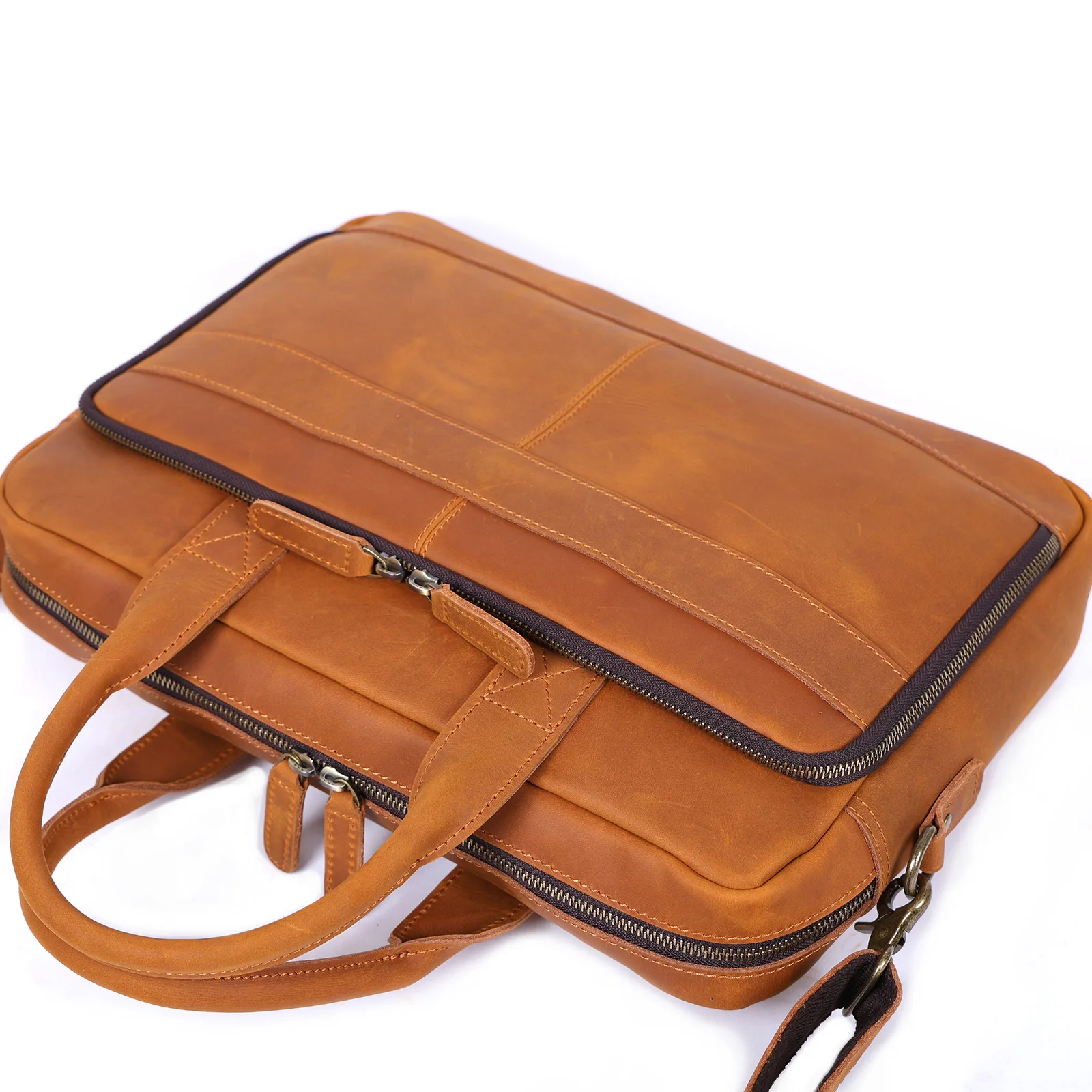 Vintage Echtleder Herren Aktentasche 15" Laptop-Tasche Arbeits- und Business-Herrentasche aus Crazy Horse Leder Schultertasche Handtasche – Detail 23