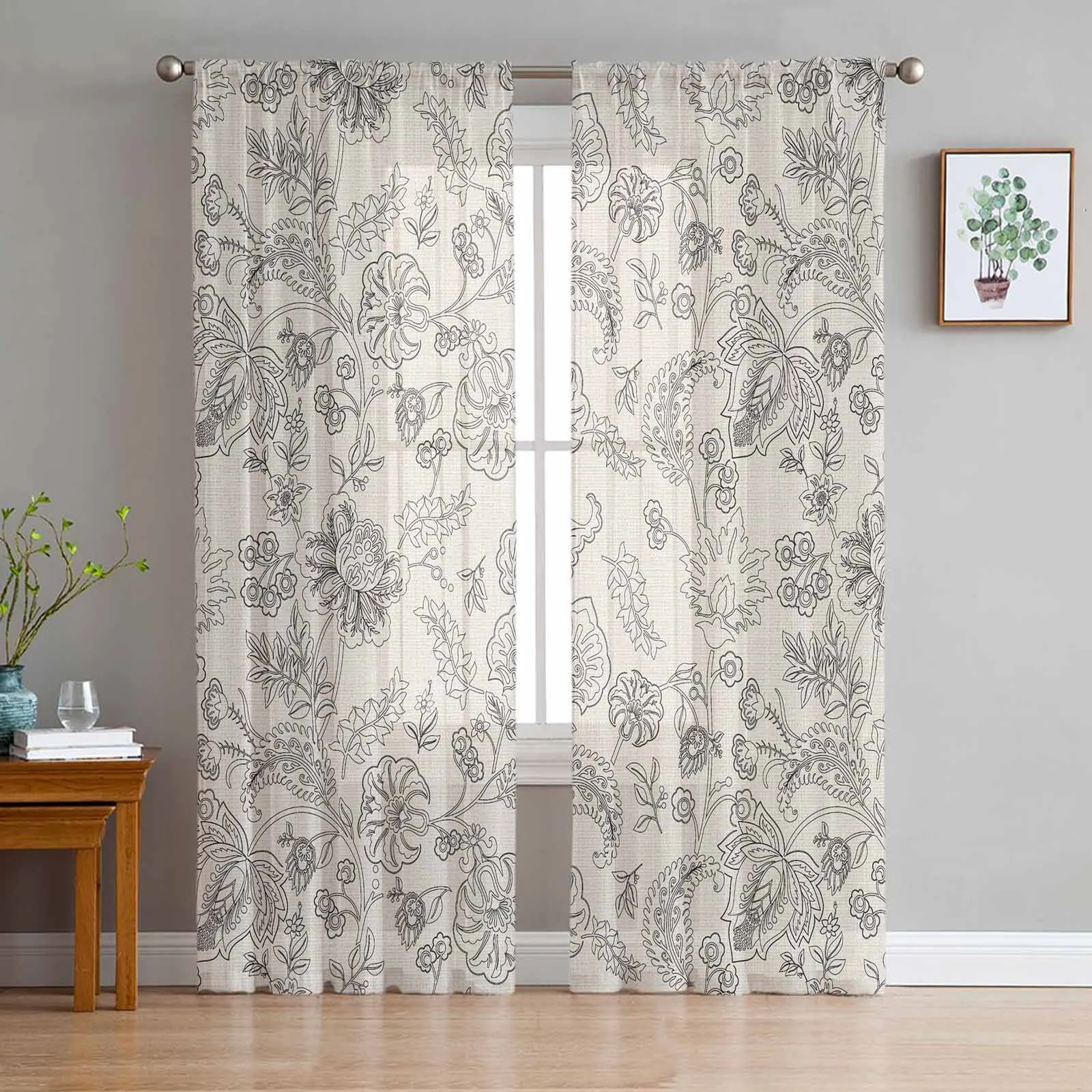 

Vintage Floral Texture Chiffon Sheer Curtains for Living Room Bedroom Decor Kitchen Window Voiles Tulle Curtain