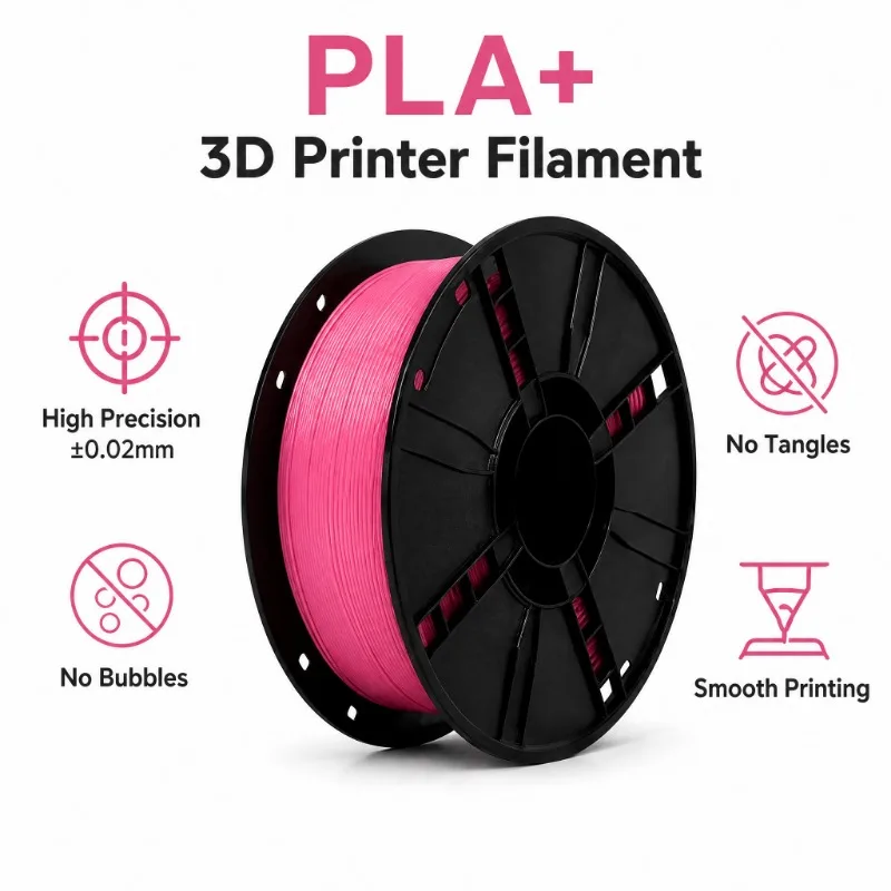 PLA+ Pink 3D Filament 1.75mm 1kg Spool Vivid Color Low Friction & Constant Feed Smooth Printing Consumables for FDM 3D Printer