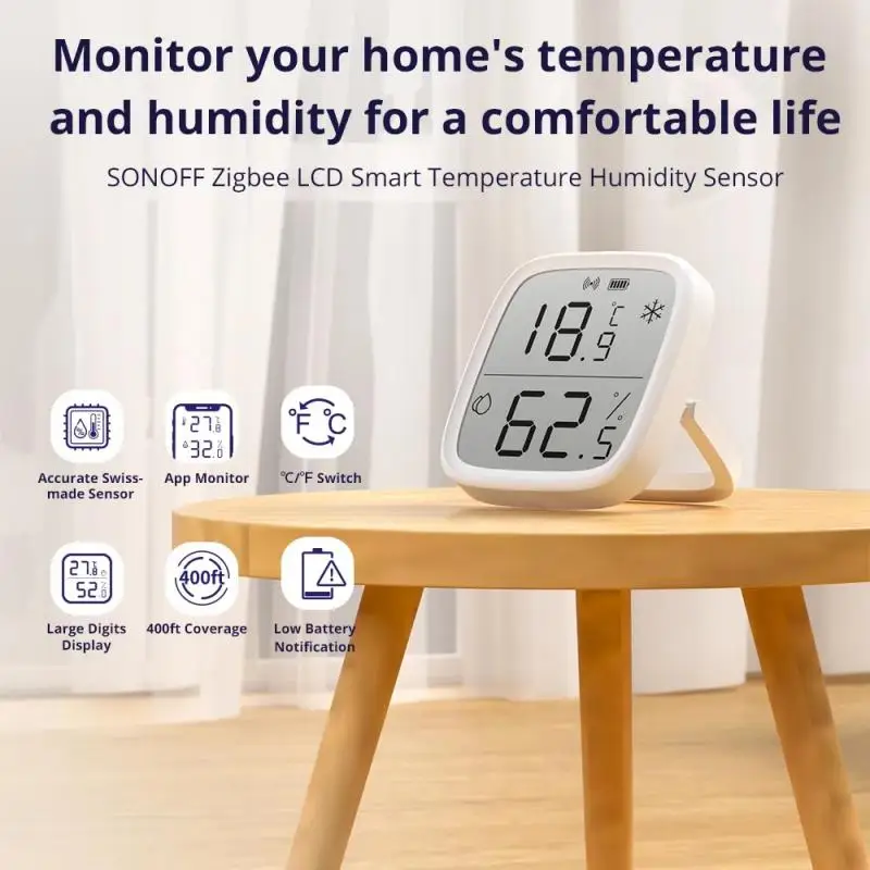 SONOFF-Sensor inteligente de temperatura y humedad SNZB-02D Zigbee, pantalla LCD remota grande, monitoreo en tiempo Real, aplicación Ewelink a