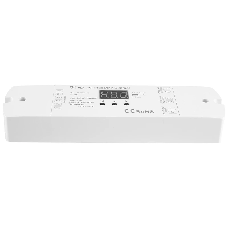 AC100V - 240V 288W 2CH Triac DMX Dimmer LED, podwójny kanał wyjście krzemu DMX512 kontroler Led wyświetlacz cyfrowy S1-D łatwy W użyciu