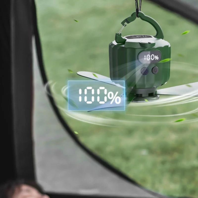 مروحة سقف للخيمة مع جهاز تحكم عن بعد، ضوء LED قابل لإعادة الشحن، مروحة خيمة محمولة قوية للرياح لصيد الأسماك والتخييم في الهواء الطلق