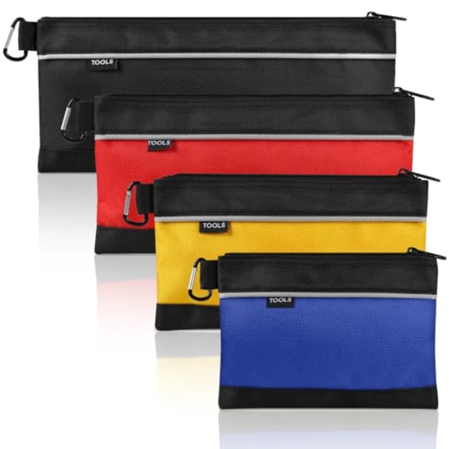 

4 Pack Tool Pouch, Small Tool Bag with Zipper, 1680D Oxford Waterproof Multipurpose Tool Pouches with Carabiner for Men Tools,
