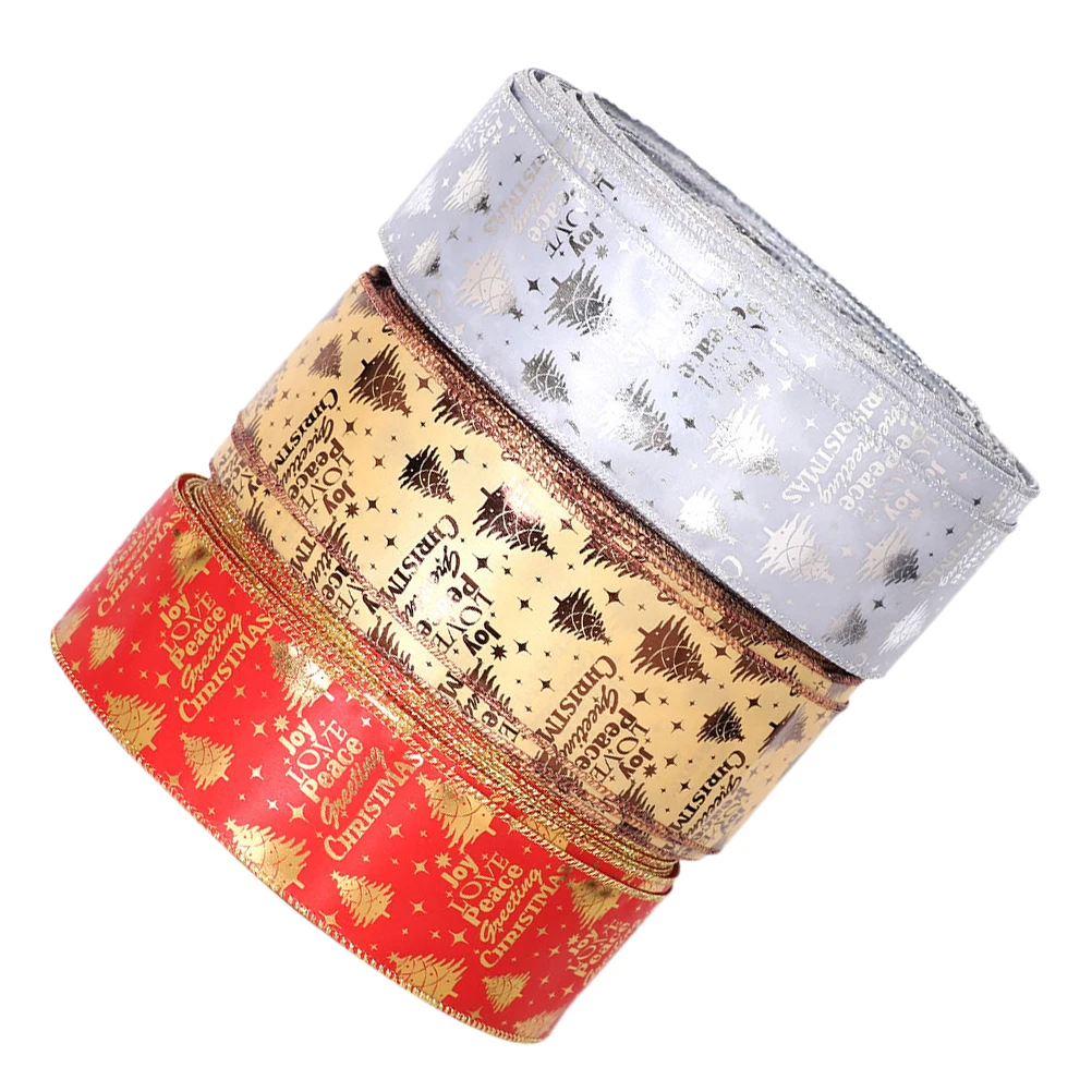 

3Pcs Christmas Tree Decoration Ribbon Colorful Bright Gift Wrapping Wedding Party Festive Holiday Decor Ribbon Rolls Gold Silver