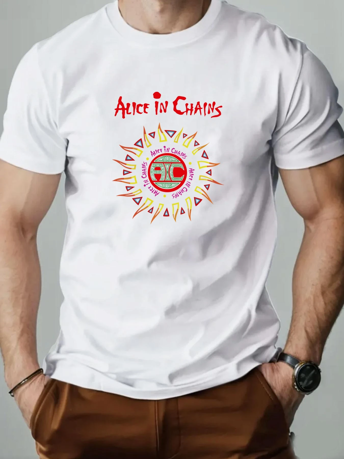 Men's Cotton T-Shirt, Alice in Chains Summer Round Neck Short Sleeve Graphic Breathable Fashion Casual T-Shirt