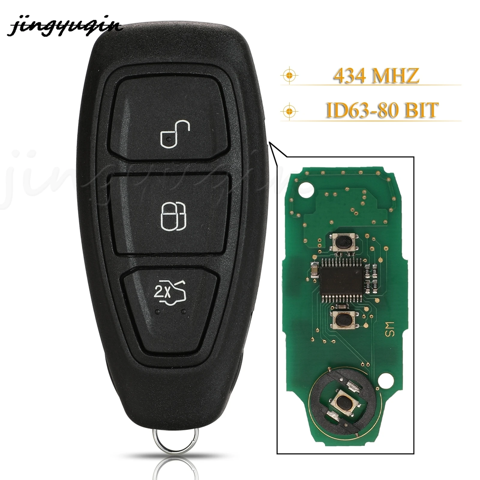 

jingyuqin 3 Buttons Smart Remote Car Key Fob 434Mhz Id63-80 Bit For Ford Focus C-Max Mondeo Kuga Fiesta B-Max 2010---2019