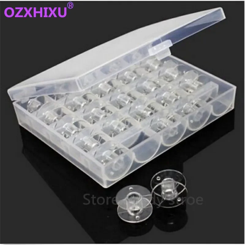 New 1set/lot Clear Plastic 25 Bobbins Sewing Machine Spools With Thread Storage Case Box For Home Sewing Accessories Sewing Tool