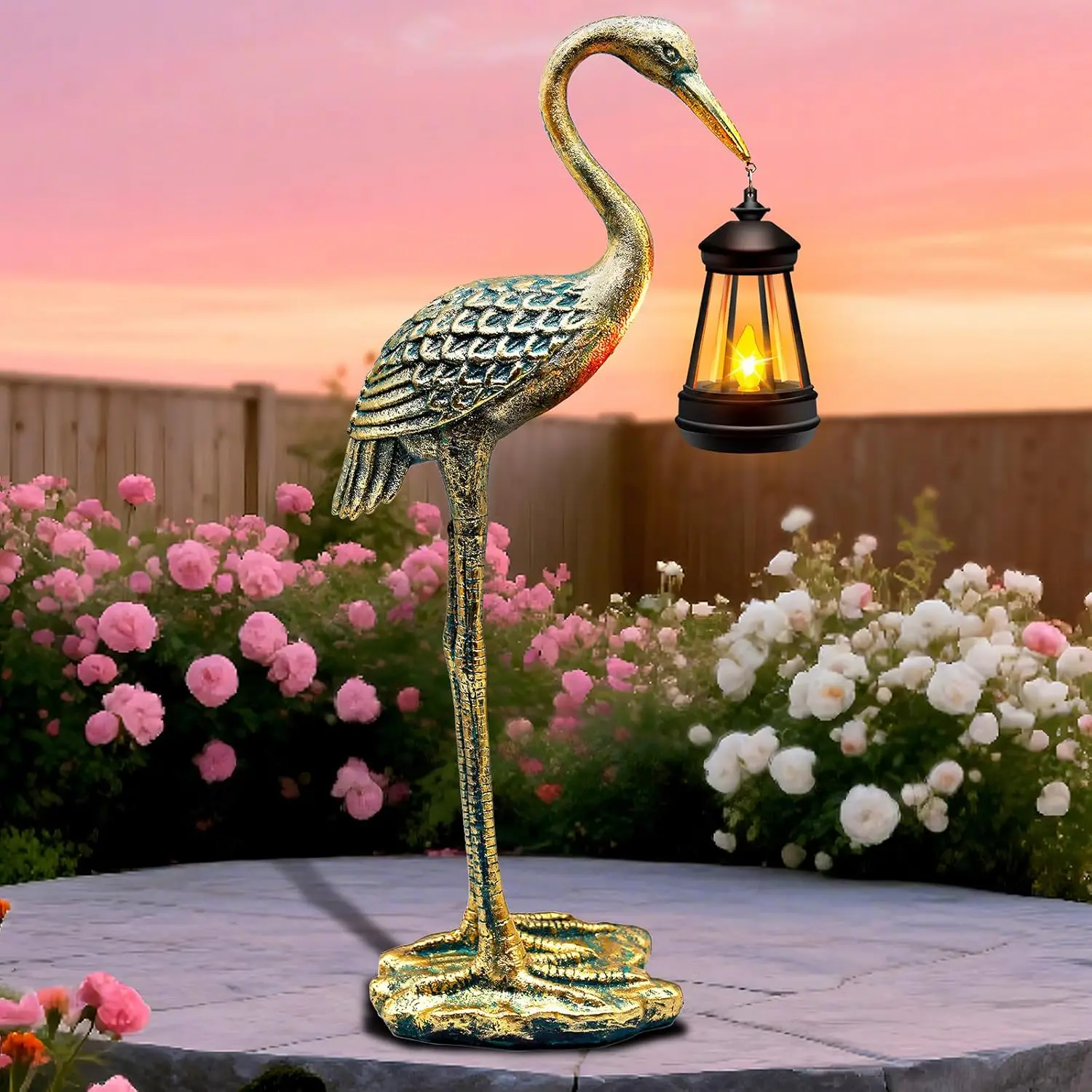 

Solar Garden Statue Crane Figurine, Outdoor Hanging Solar Lanterns, 17.7 Inch Blue Heron Sculpture Statue for Patio Yard Porch,