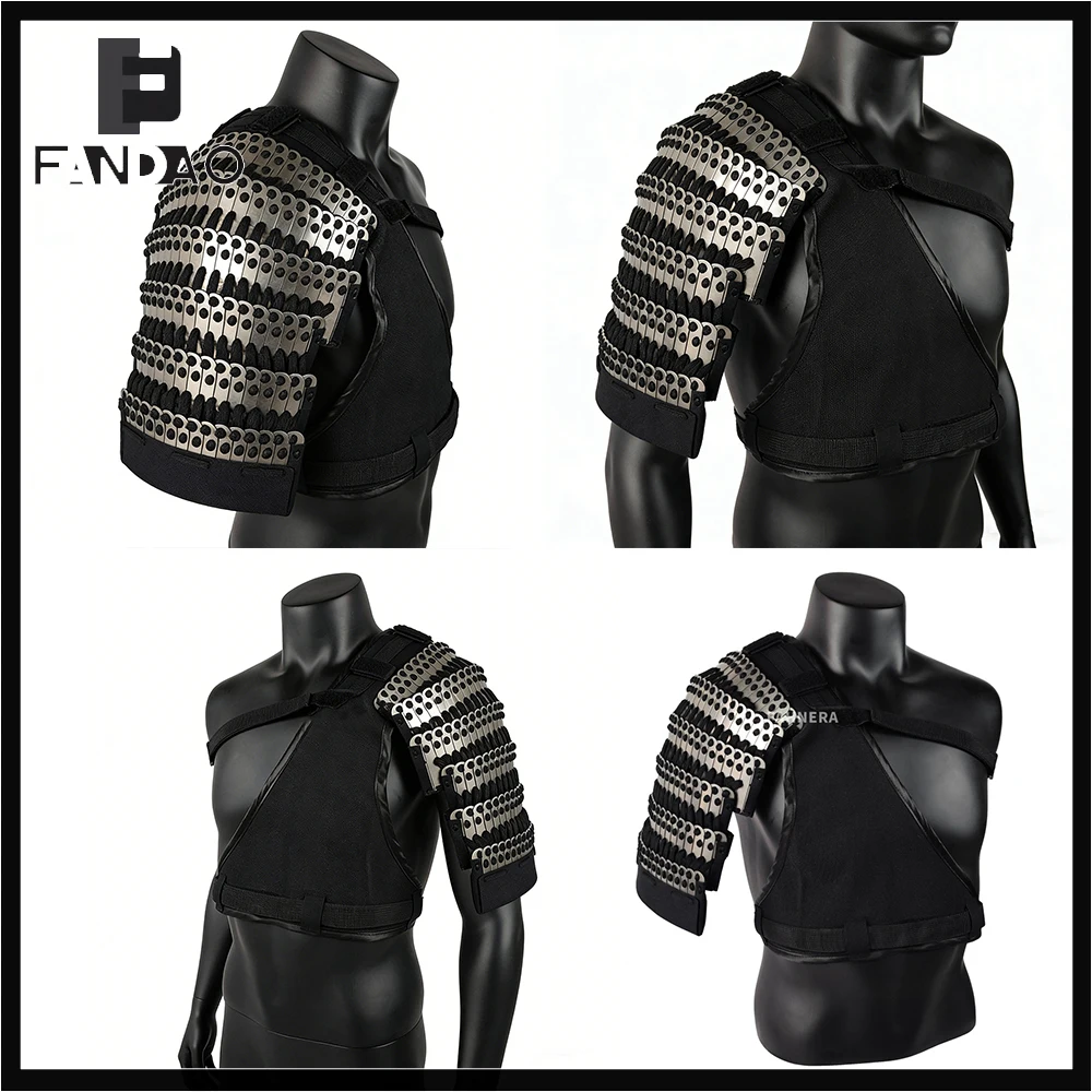 Tactical Armor Airsoft Paintball Single Shoulder Armor Stainless Steel Silver Armor Plate with Cross Straps Cosplay Protect Gear