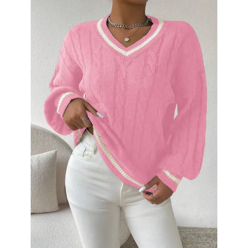 

Loose V-Neck Sweater Women's Knittedwear Comfortable Fit Spring Season Fashion Basic Color Non-Shrinking Fabric Other Sleeve ...
