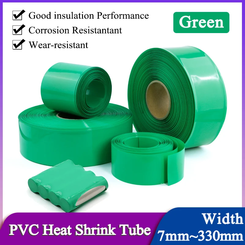 

1~20m Green Width7mm~330mm PVC Heat Shrink Tube 18650 Lipo Battery Pack Cable Sleeve Lithium Insulated Film Wrap Case Protection