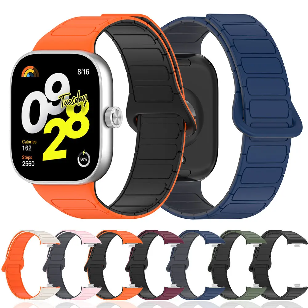 Strap para Redmi Watch 4, Xiaomi Band 8 Pro, Pulseira de Silicone, Sucção Magnética