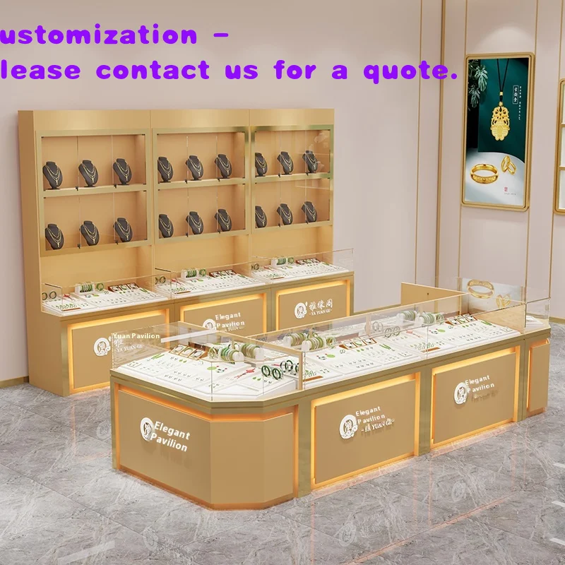 custom.Custom Jewelry Cabinet with LED Lighting High-End Luxury Store Counter Jewelry Jade Stone Glass Display
