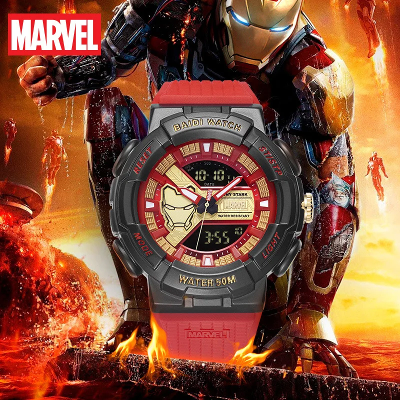 Marvel Original Iron Man Dual Display Wristwatch The Avengers Tony Stark Superman Stop Watch Chronograph Quartz Digital Clock