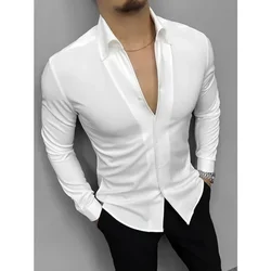 2024 New Men's 4-color Long Sleeve T-shirt Solid Color Multi-functional Casual Lapel Long Sleeve Breathable Men's Shirt