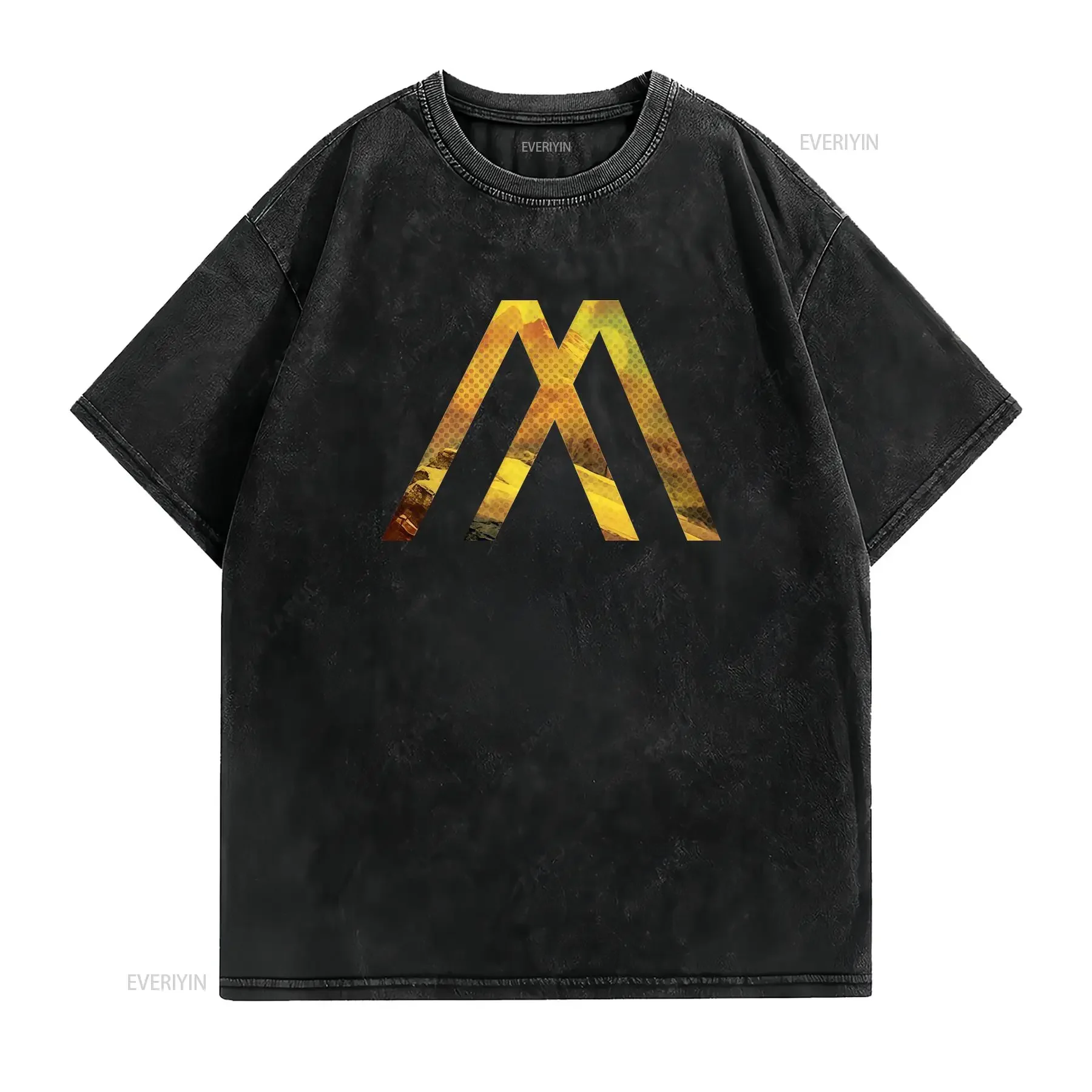 Retro Geometric Mountain Dot Print Cool Outdoor Casual T Shirt vintage Washed Top For Everyday Wear Stylish Comfortable Unisex