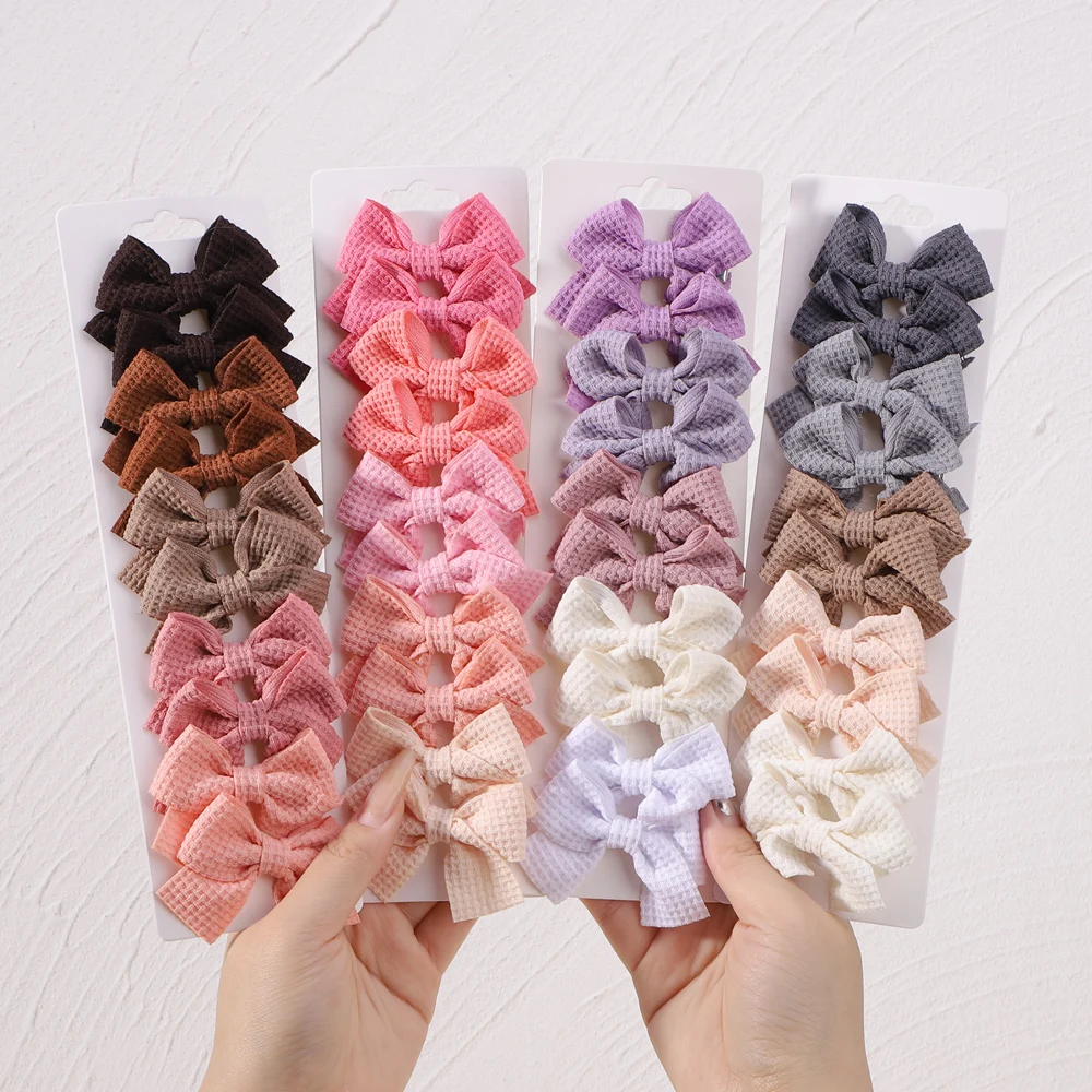 10Pcs Soft Cotton Bow Hairclips for Girl Sweet Plaid Design Hairpin Baby 2.5inch Mini Hairgripe Barrettes Kids Hair Accessories