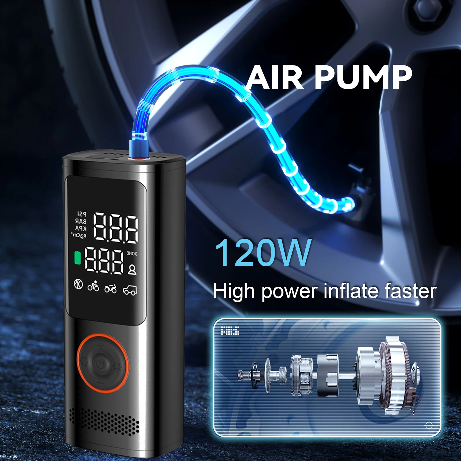 Portable Inflatable car pump 12v air compressor air pump for car tyres rechargeable battery 7800mah 12V car charger