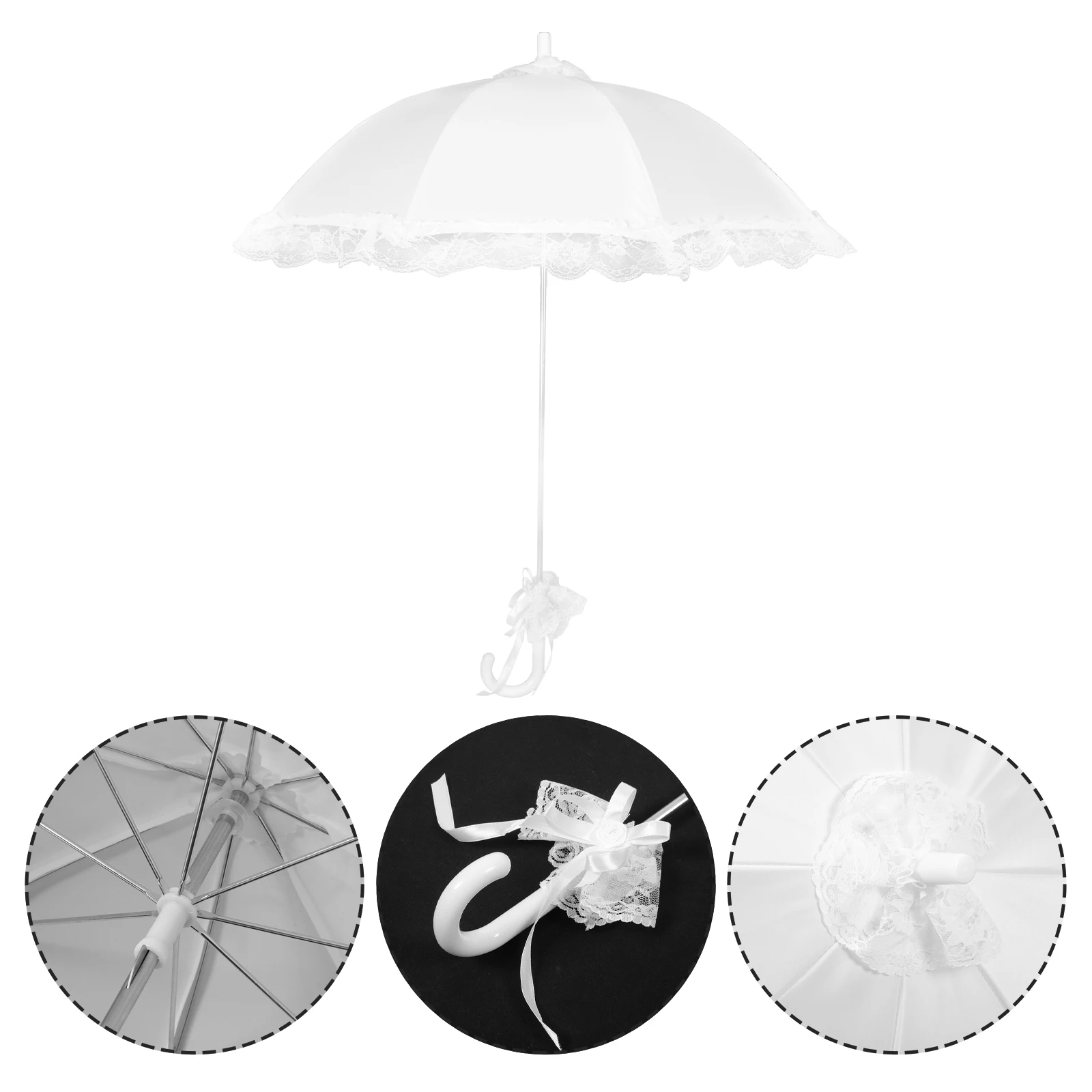 

Children's Lace Umbrella Parasol Satin Wedding Decor Umbrellas Prop Kids Girls with Anti-UV White