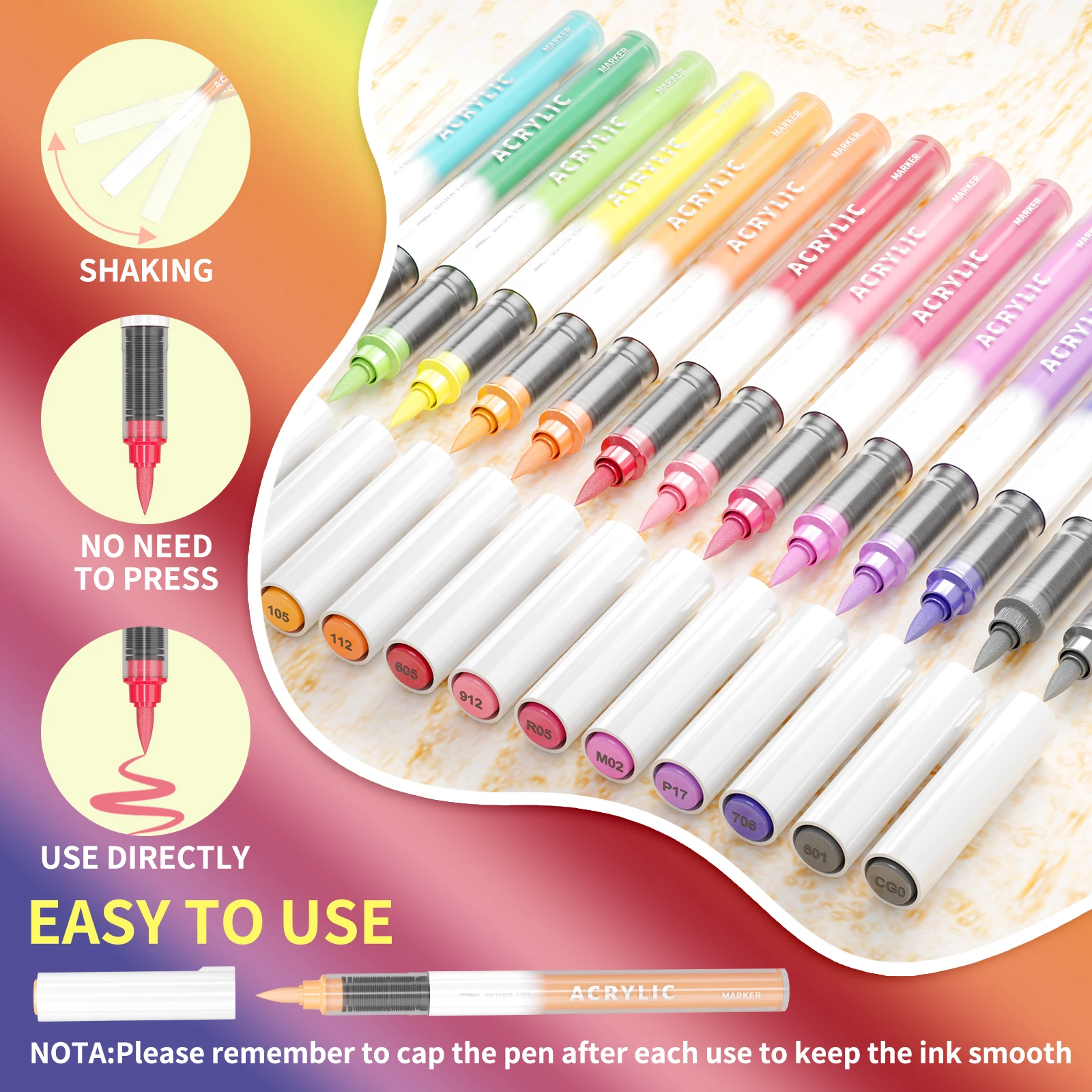 Flysea New168 Colors 14 Pieces/Box Multi-Color Acrylic Markers, Paint Markers, Drawing Pens, Acrylic Paint Markers, 0.5-5mm Tip, Stackable Colors, Strong Coverage, Felt-Tip Pen Stationery Set, Student Drawing Anime Art Supplies, Non-Smudge Hand-Drawn Art Supplies for School, DIY Creation, School Art Supplies, Back-To-School Season.