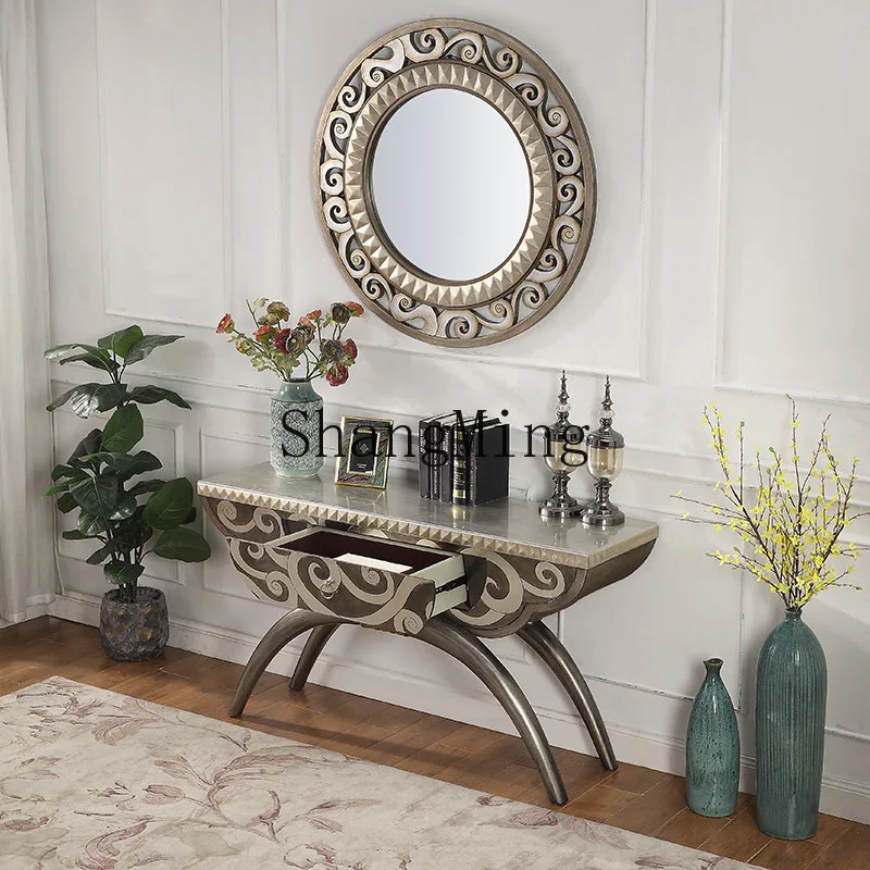 FG Light LuxuryCorridor End View Terrace Villa Silver Foil مدخل طاولة الممر #3