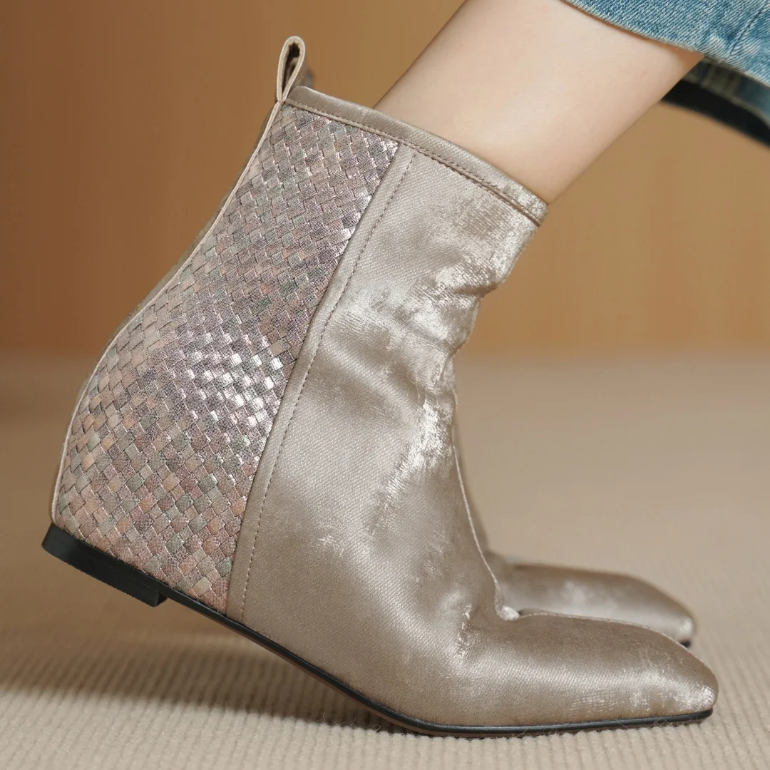 

Women's genuine leather patchwork square toe side zip autumn ankle boots casual female high quality short booties shoes woman 40