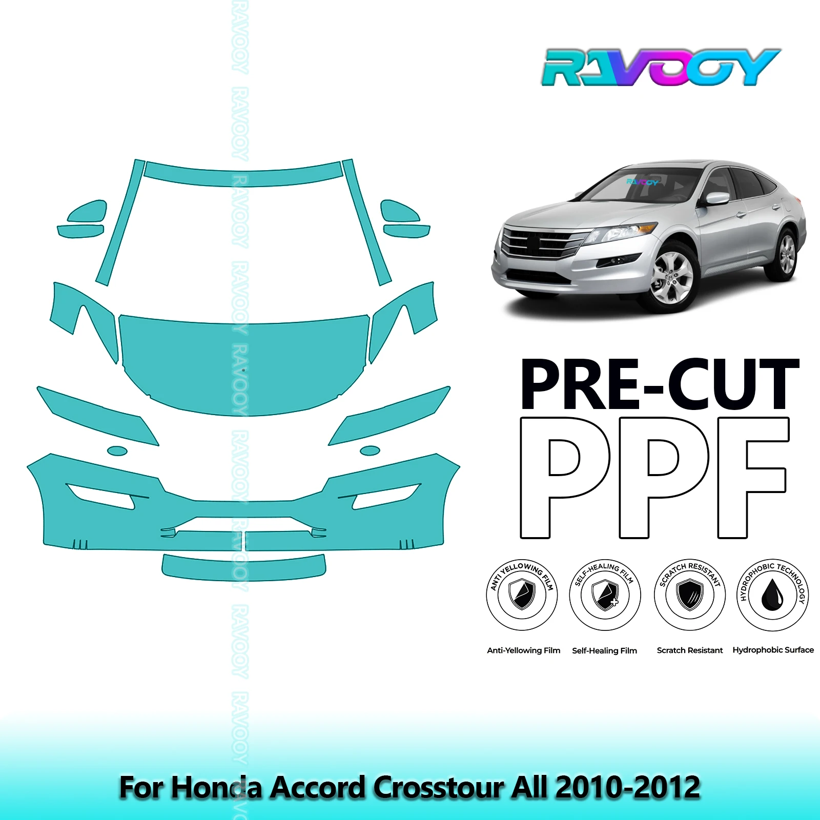 

8.5Mil Precut Paint Protection Film PPF Clear Bra Front Kit For Honda Accord Crosstour All 2010-2012