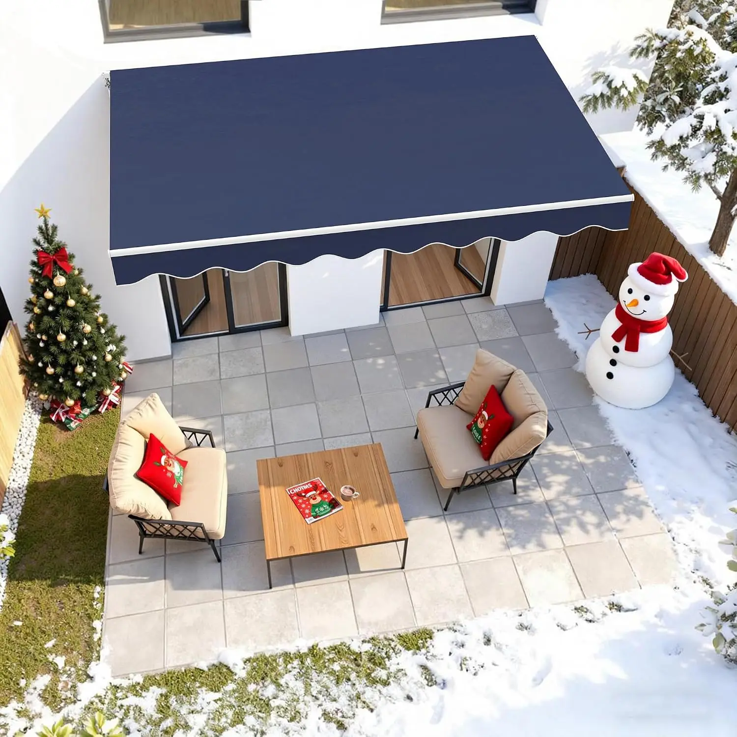 9.9 x 7.8 Feet Manual Retractable Patio Door Window Awning Sunshade Shelter Outdoor Canopy,0810 (Dark Blue, 9.9'(L) x 7.8'(W))
