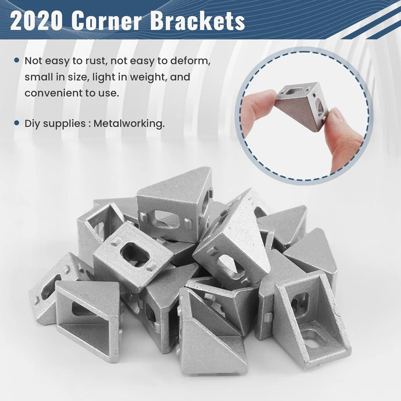 20Pcs 2020 Corner Fitting Angle Aluminum 20 X 20 L Connector Bracket Fastener Match Use 2020 Industrial Aluminum Profile