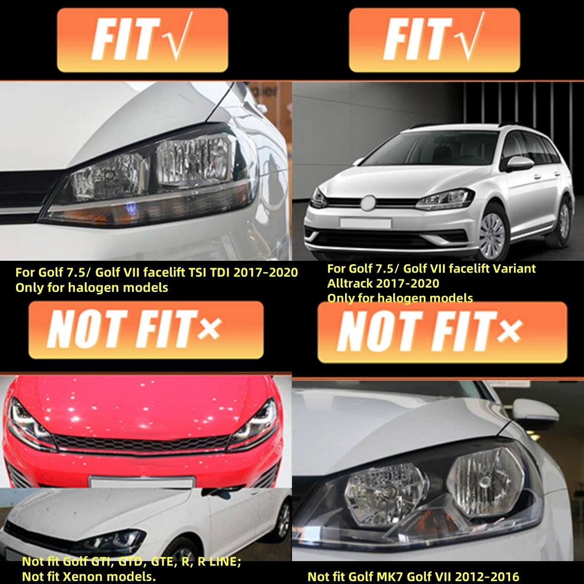 LED Headlights for Volkswagen VW Golf MK7 VII TSI TDI Variant halogen 2017-2020 E-MARK Front Lamps Assembly [not fit GTI/GTD/R]