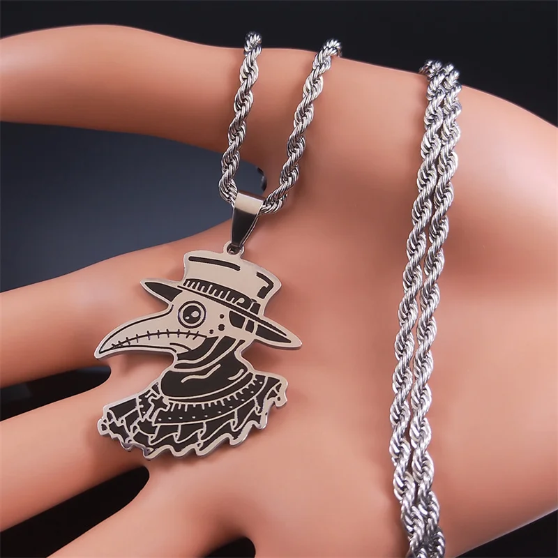 Gothic Plague Beak Doctor Necklace Stainless Steel Silver Color Skull Crow Necklaces Hip Hop Jewelry collares aesthetic N3713S06