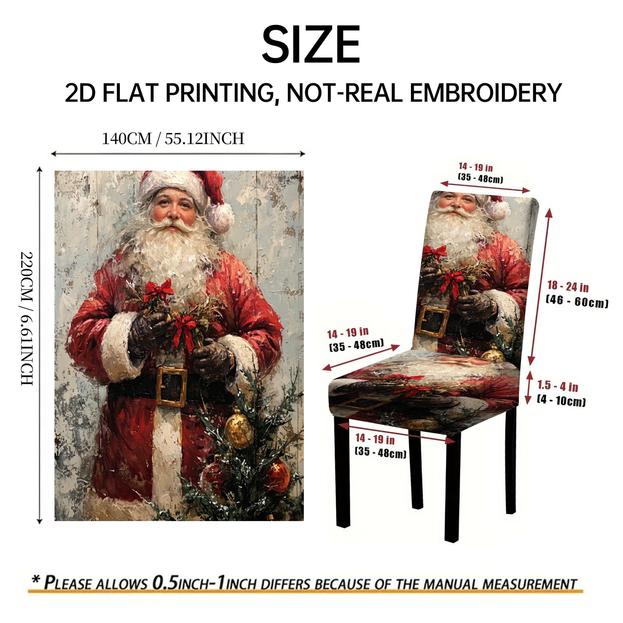 2/4/6 PCS Christmas Santa branches pendant painting elastic dining chair cover, 2D flat pattern Christmas holiday decoration