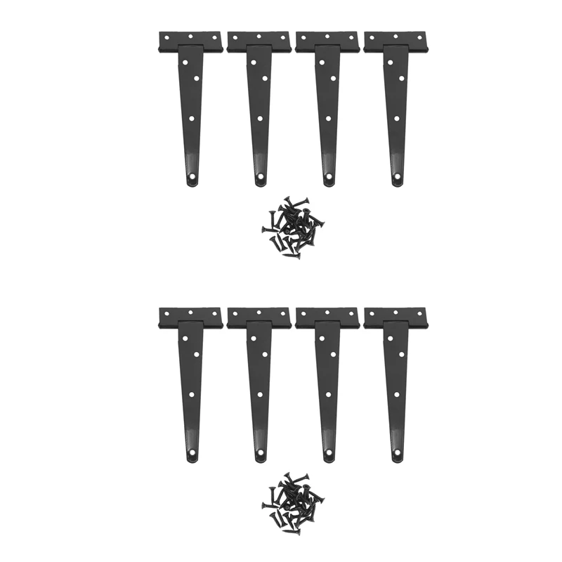 8 PCS 6 Inch Heavy Duty Door Hinges T-Strap Tee Shed Hinge Gate Hinges For Wooden Gates Hinges (Black)